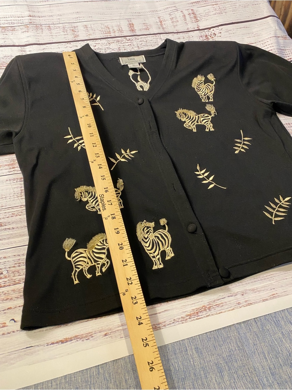 Lisa International Black Top and Cardigan Set with Gold Zebra Embroidery Sz-XL - Picture 8 of 8